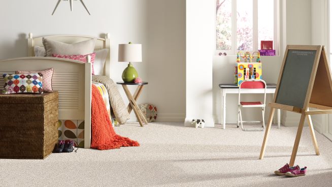 soft slip resistant carpet in a children's bedroom